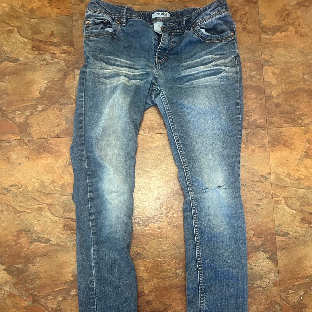 Mudd Girls Size 14R Distressed Skinny Jeans Medium Wash Denim Y2K Style